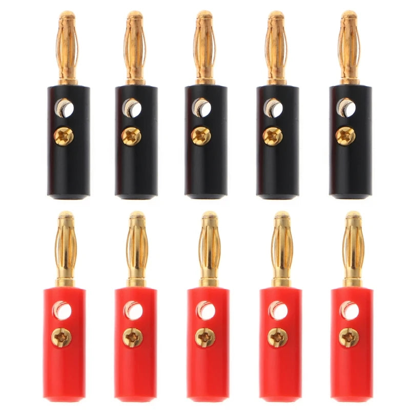 10 Pcs 4mm Gold Plated O Speaker Wire Cable Screw Banana Plug Connector Adap