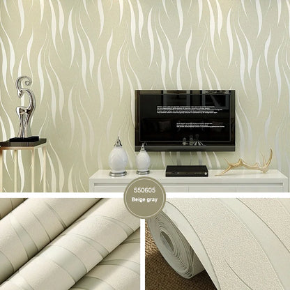 1Roll New Minimalist 3D Curved Strip Wallpaper Non Woven Fabric Living Room Bedroom Restaurants Water Wave Pattern Wallpapers