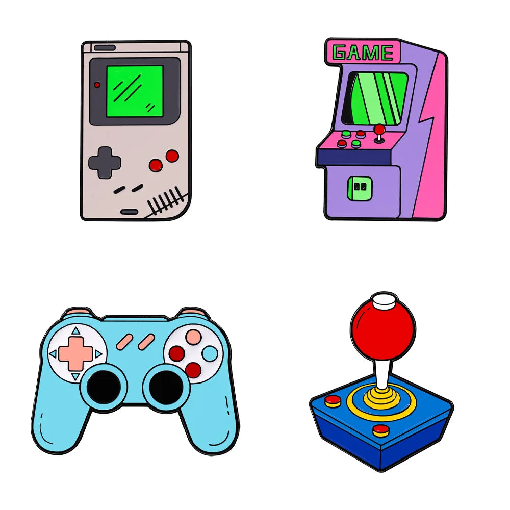 4pcs Cartoon Game Console Enamel Brooch Lapel Pin Vintage Handheld Game Controller Electronic Fun Metal Badge Punk Jewelry Gift