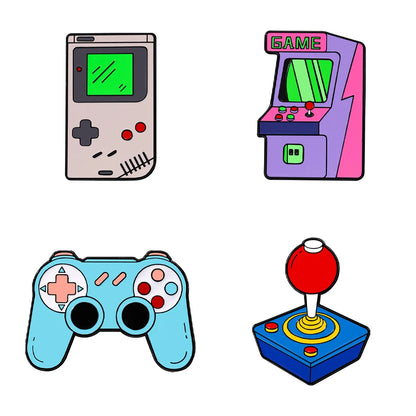 4pcs Cartoon Game Console Enamel Brooch Lapel Pin Vintage Handheld Game Controller Electronic Fun Metal Badge Punk Jewelry Gift