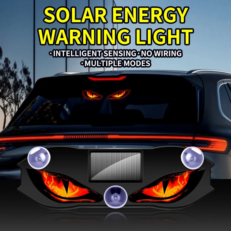 Solar Wireless Car LED Demon Eye Decorative Light Dynamic Eyes Windshield Rear Window Warning Atmosphere Lamp Auto Accessory