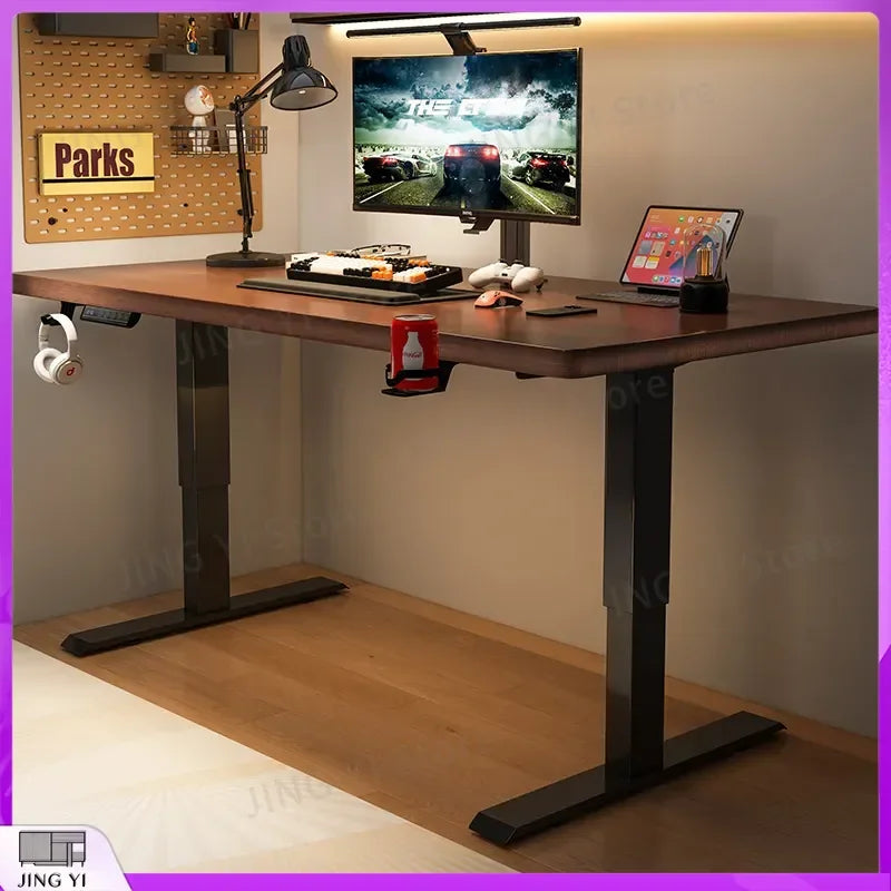 Electric Height Adjustable Computer Desk Solid Wood Study Table Home Office Desk E Sports Gaming Workbench Lab Bench Science