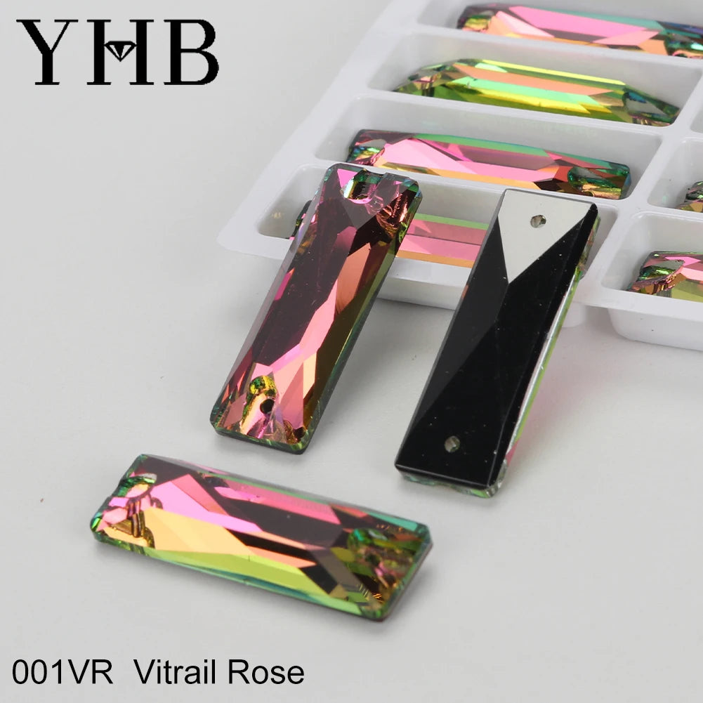 YHB Top Quality Cosmic Baguetee Glass Crystal AB Moonlight Sewing Stones Flatback Sew on Rhinestones For Garment Clothes Bags