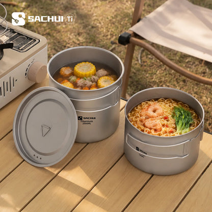Pure Titanium Outdoor Ultralight Portable Pot Foldable Handle Camping Cookware For Hiking Travelling Instant Noodle Stockpot