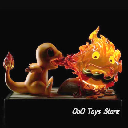 Anime Pokemen Figure Charmander Bite Calcifer Action Figures Pvc Statue Desktop Ornamen Collection Model Toys Gifts 8cm