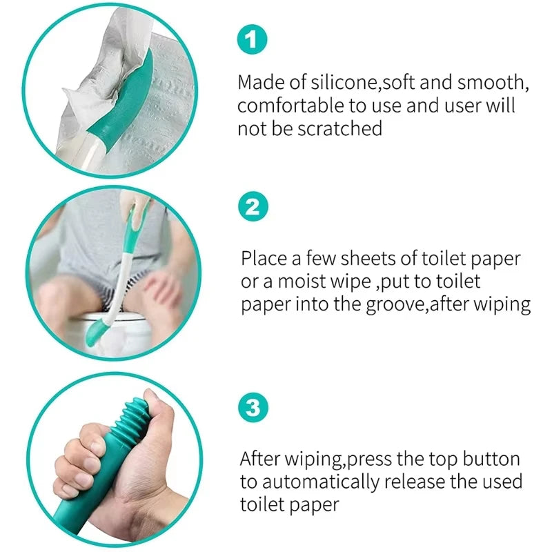 Toilet Aid Tool Wiping Wand Bottom Bum Wiper Long Handle Incontinence Aid Obese Elderly Disability Long Reach Hygienic Cleaning