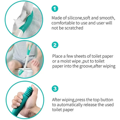 Toilet Aid Tool Wiping Wand Bottom Bum Wiper Long Handle Incontinence Aid Obese Elderly Disability Long Reach Hygienic Cleaning