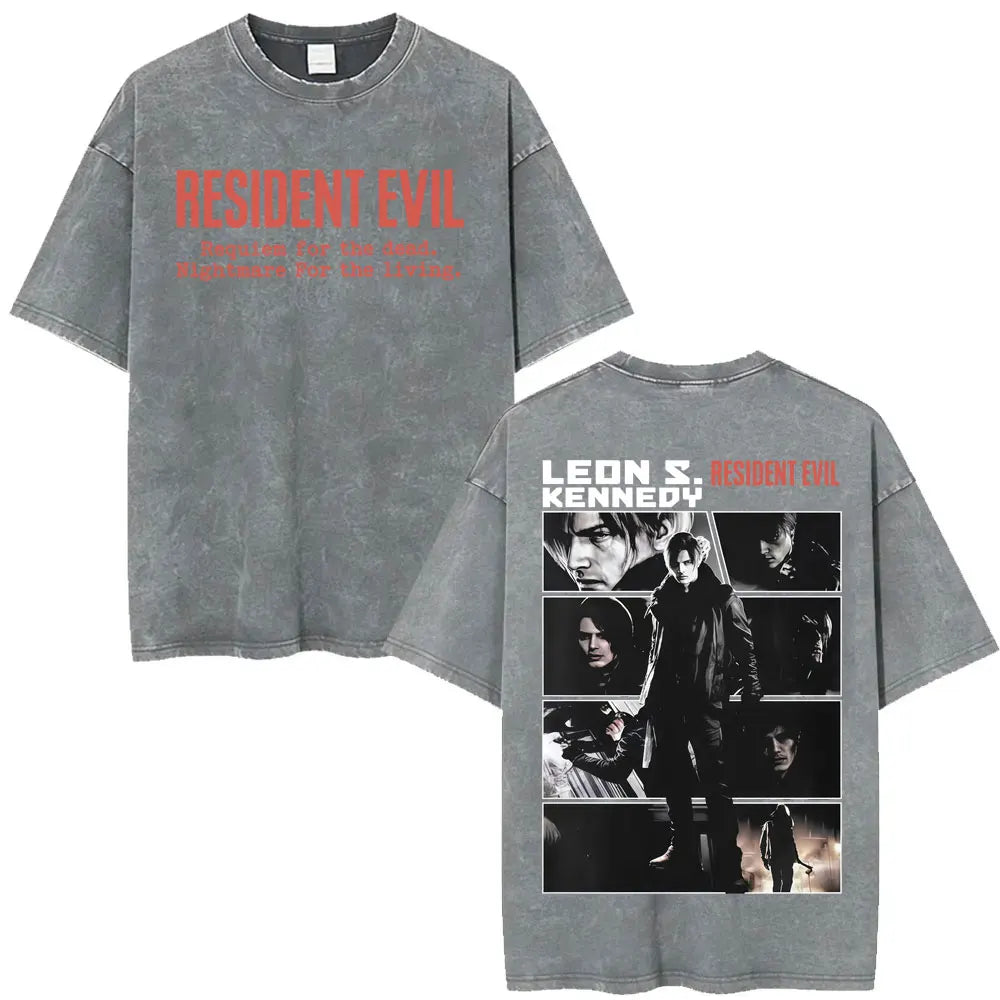 Limited Resident Evil Requiemm Anime T Shirt Men's Clothing Gothic Vintage Washed T Shirts Summer Tops O-Neck T-shirt Streetwear