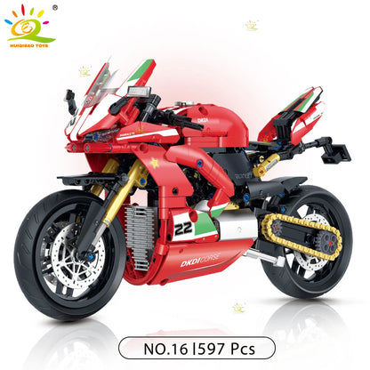 HUIQIBAO High-tech Classic Motorbike Building Model Blocks Moto City Racer Bricks Toy for Kids Boy Children Adult MOC Car Set