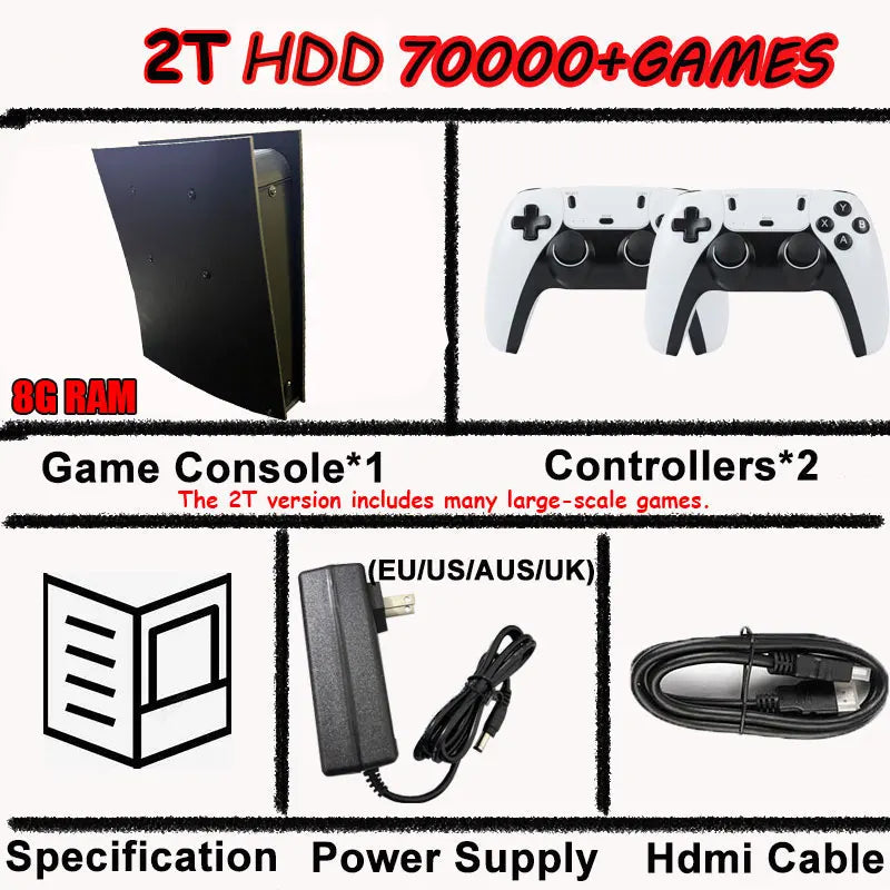 BS5 60+ Emulators 2TB ROM 8G RAM Retro Game Console I3-3110M 70000+ Games For Wii PS2 PSP NGC N64 4K HD Console