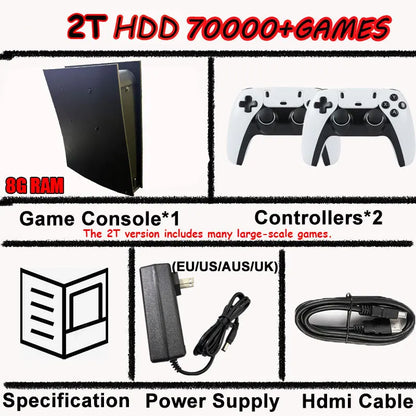 BS5 60+ Emulators 2TB ROM 8G RAM Retro Game Console I3-3110M 70000+ Games For Wii PS2 PSP NGC N64 4K HD Console