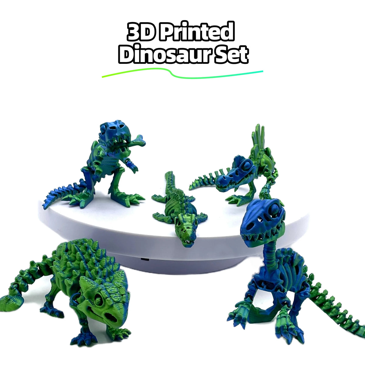 5-Piece 3D Printed Dinosaur Set with Movable Joints, Including Ankylosaurus, Sauron, and Spinosaurus, Home and Decor Display Pie