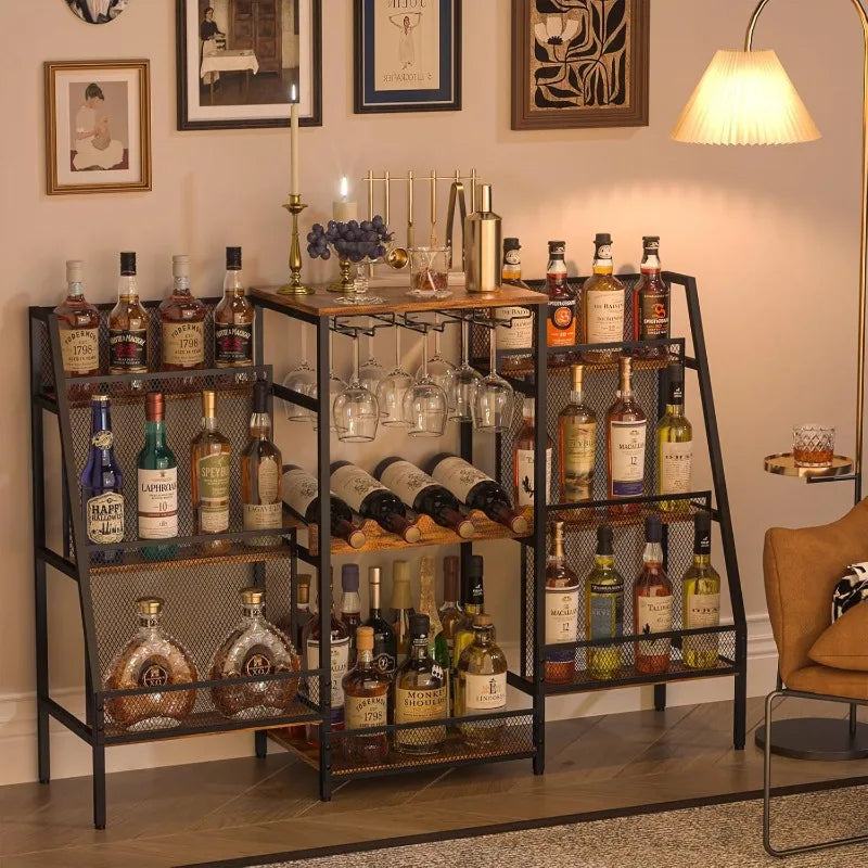 Trapezoid Wine Rack Multi-Tier Liquor Display Cabinet Space-Saving Freestanding Bar Storage for Red Wine & Home & Commercial Use