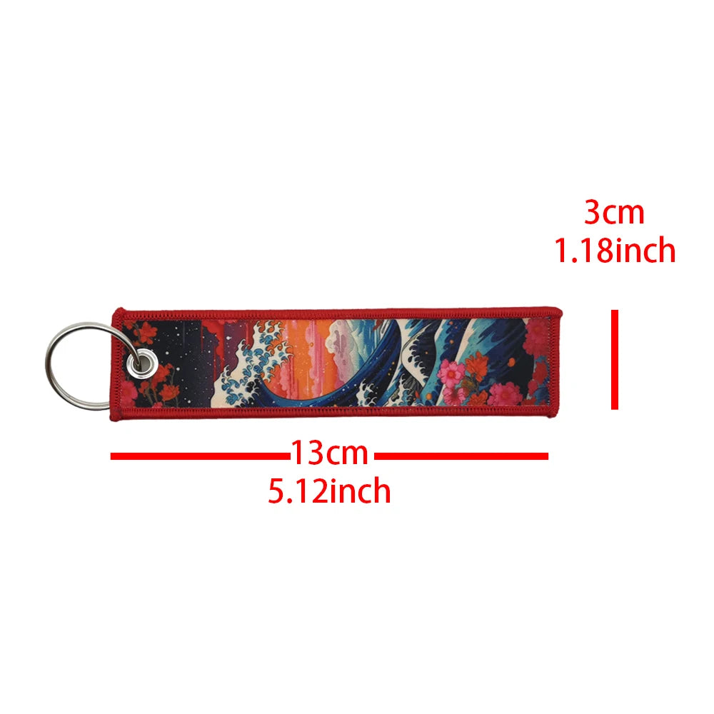 JDM Modification Culture Keychain Hokkaido waves Keyring Strip Cloth Car Motorcycle Key Chain Holder Backpack Pendant Accessory