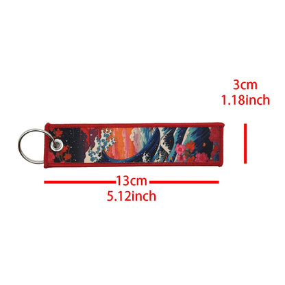 JDM Modification Culture Keychain Hokkaido waves Keyring Strip Cloth Car Motorcycle Key Chain Holder Backpack Pendant Accessory