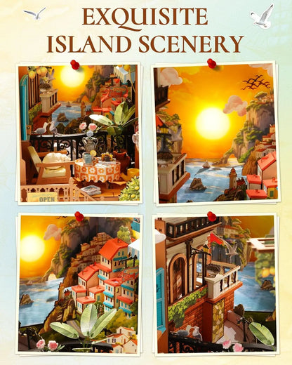 Rolife Book Nook Kit DIY Miniature Kit with Lights Sunset Isle Booknook Model Kits for Adults to Build 3D Wooden Puzzle