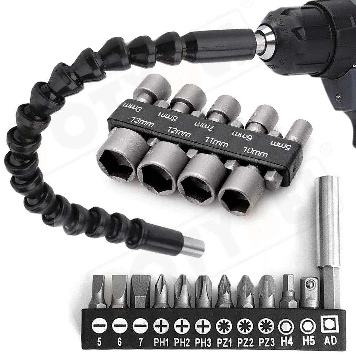 Flexible Extension Shaft Power Hand Tools Kit 3Pcs Electric Screw Driver Batch Head Set Hex Sockets Bits Usefull in Tight Corner