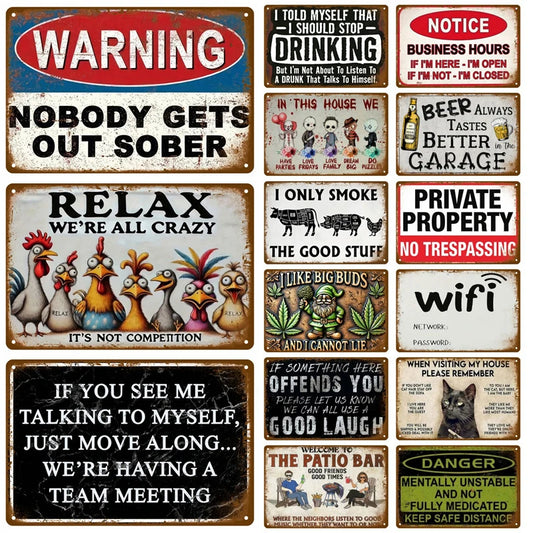 Vintage Metal Plate Tin Sign Plates Bar Retro Metal Sign Wall Art Mural Aesthetic Room Home Decor Items Poster Garage Decoration