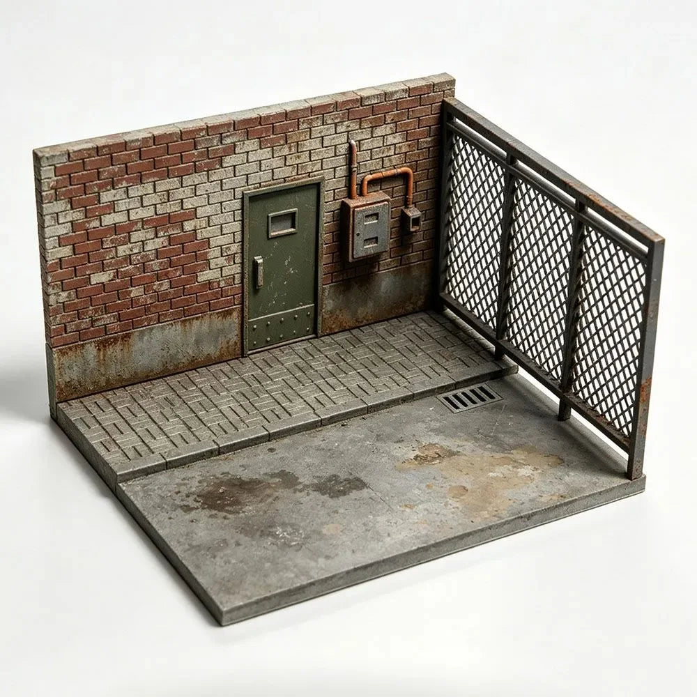 1:64 Mini Micro Building Back Door Back Alley Street Corner Car Model Miniature Scene Kit 3D Print DIY Blank Model Desktop Ornam