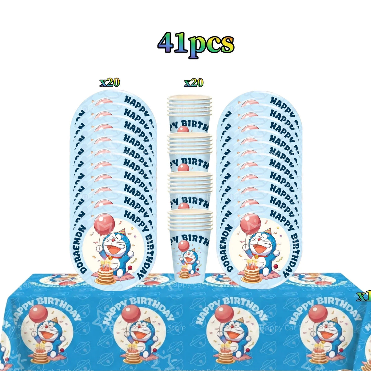 Cartoon Doraemoned Birthday Party Decoration Tableware Cup Plate Tablecloth Napkin Backdrop Cartoon Cat Party Favors Supplies
