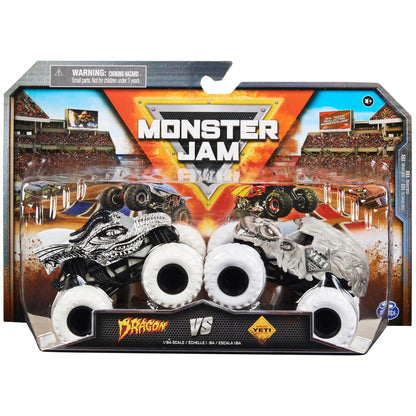 Monster Jam Official Dragon Vs. Yeti Die-Cast Monster Trucks 1:64 Scale Kids Toys for Boys Ages 3 and up