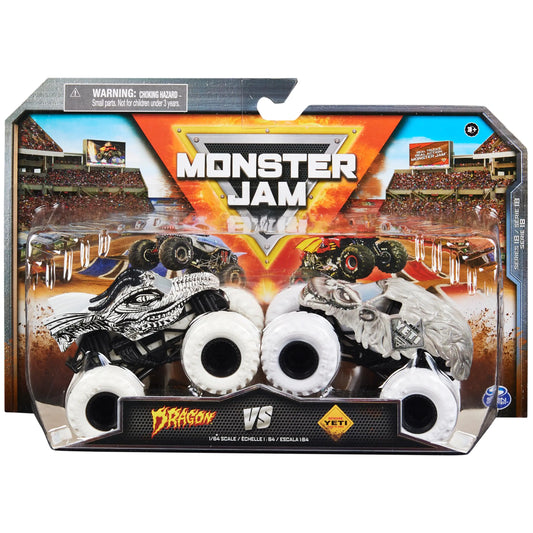 Monster Jam Official Dragon Vs. Yeti Die-Cast Monster Trucks 1:64 Scale Kids Toys for Boys Ages 3 and up