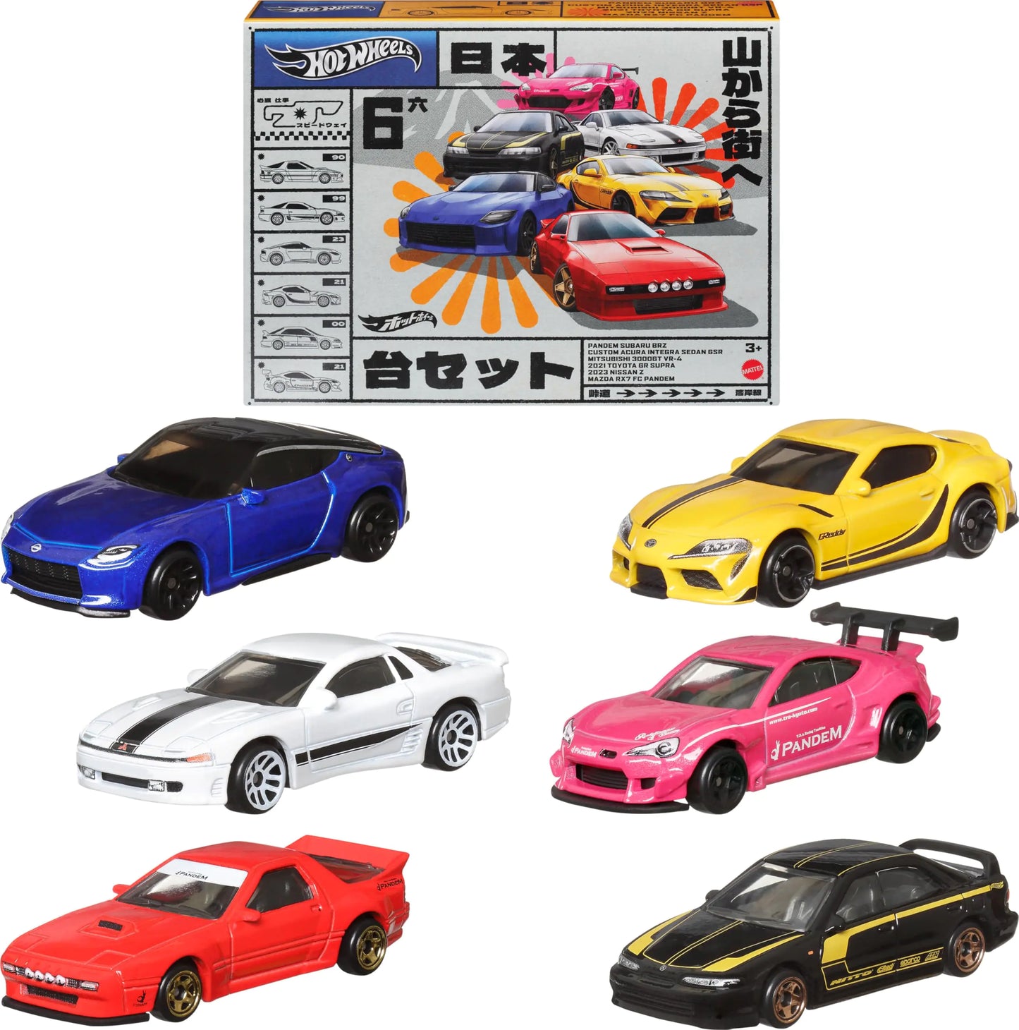 Hot Wheels Car Culture Premium Toy Car 6-Pack Set of 6 Die-Cast 1:64 Scale Japanese Vehicles with Elevated Deco (Styles May Vary)
