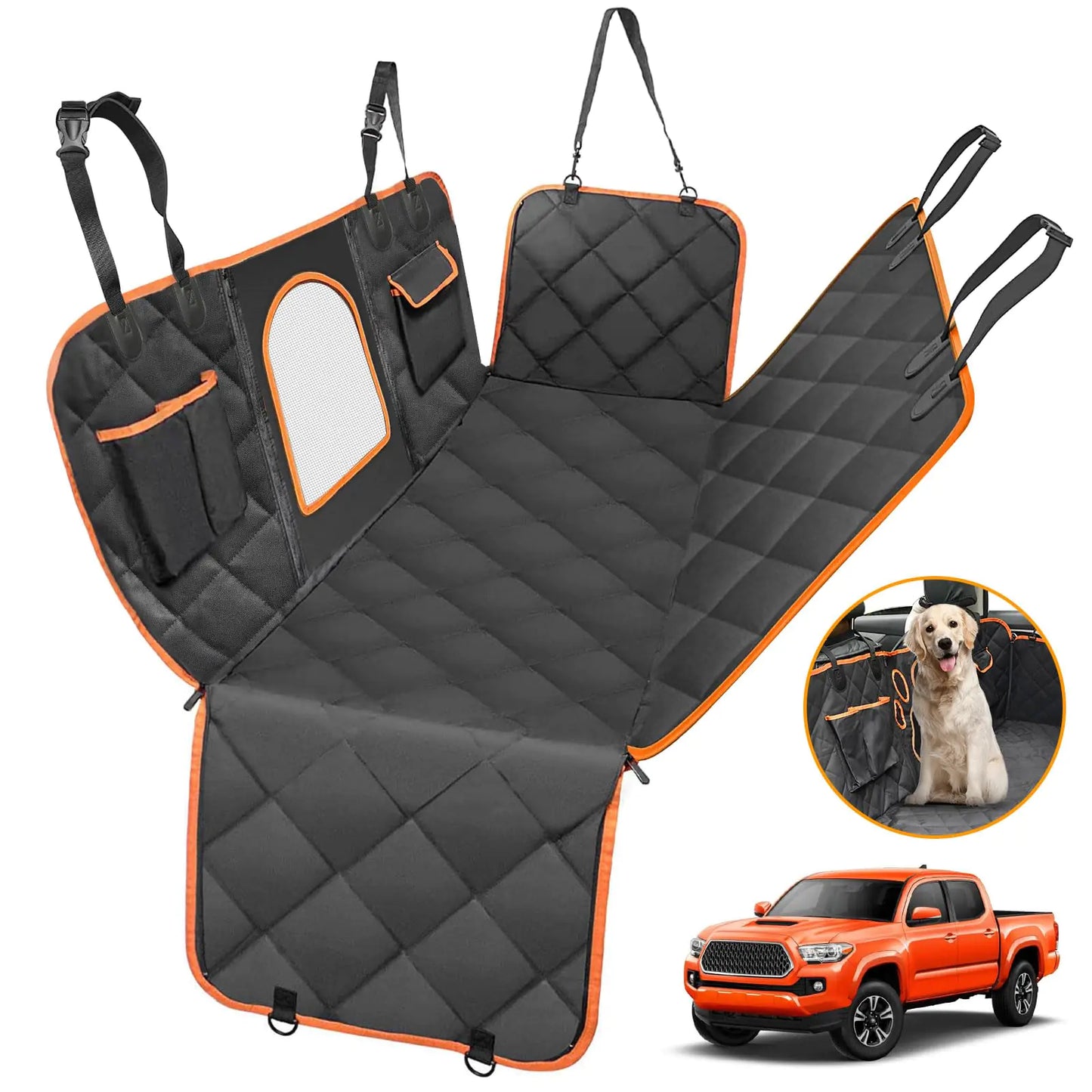 Dog Seat Cover protection 4-in-1 Scratchproof Pet Seat Cover Waterproof Dog Hammock Backseat Protection for Trucks (X-Large (60" W x 64" L))