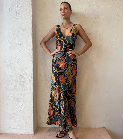 Fashionable Long Sexy Print Dress woman women date couple party