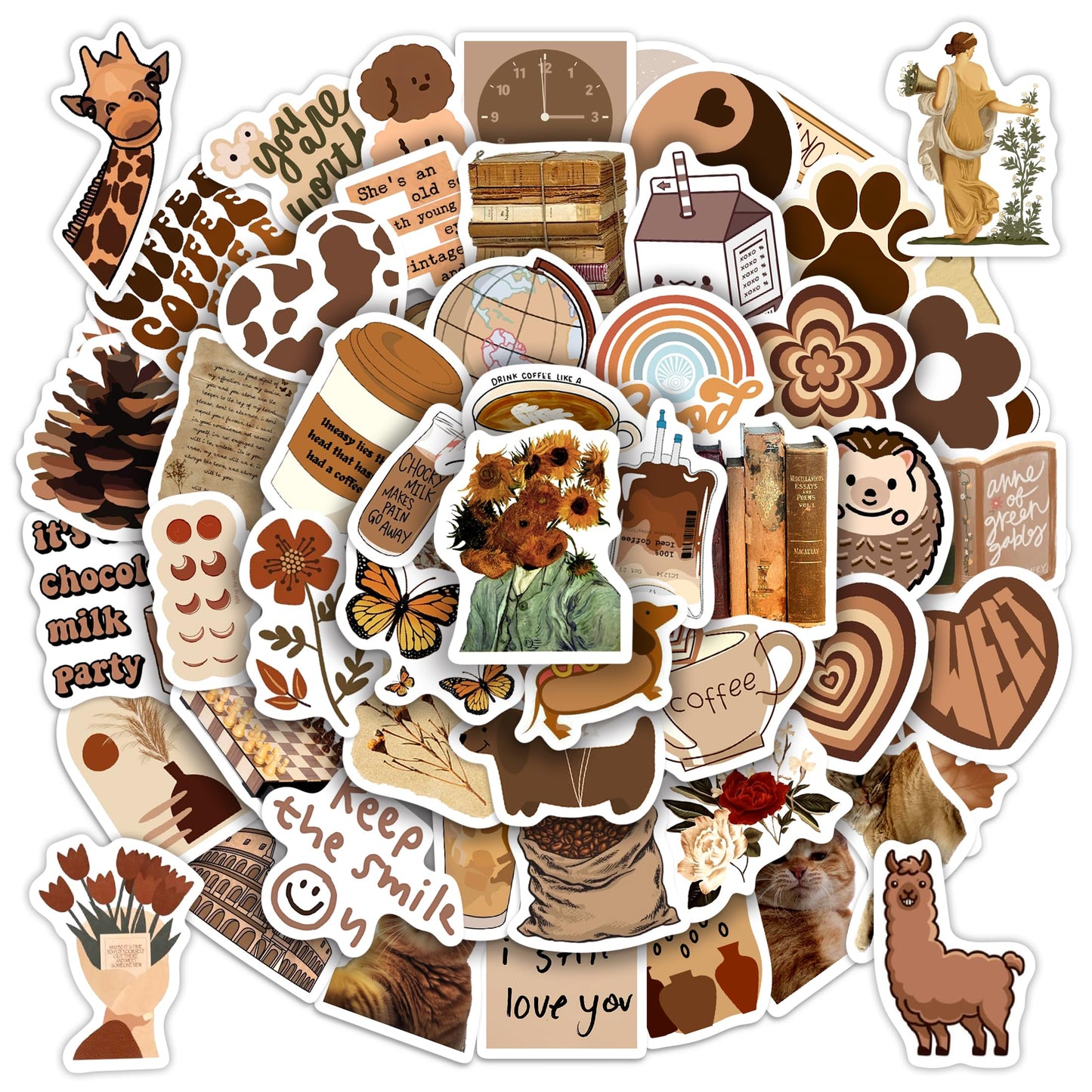 50 Pcs Brown theme Stickers Vinyl Decal Sticker