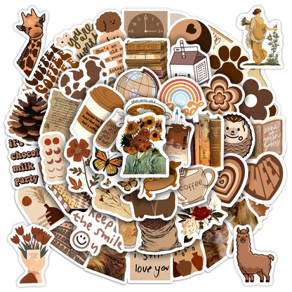 50 Pcs Brown theme Stickers Vinyl Decal Sticker