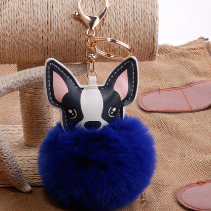 PU Dog Pom Pom Keychain for Bags and Car Decor