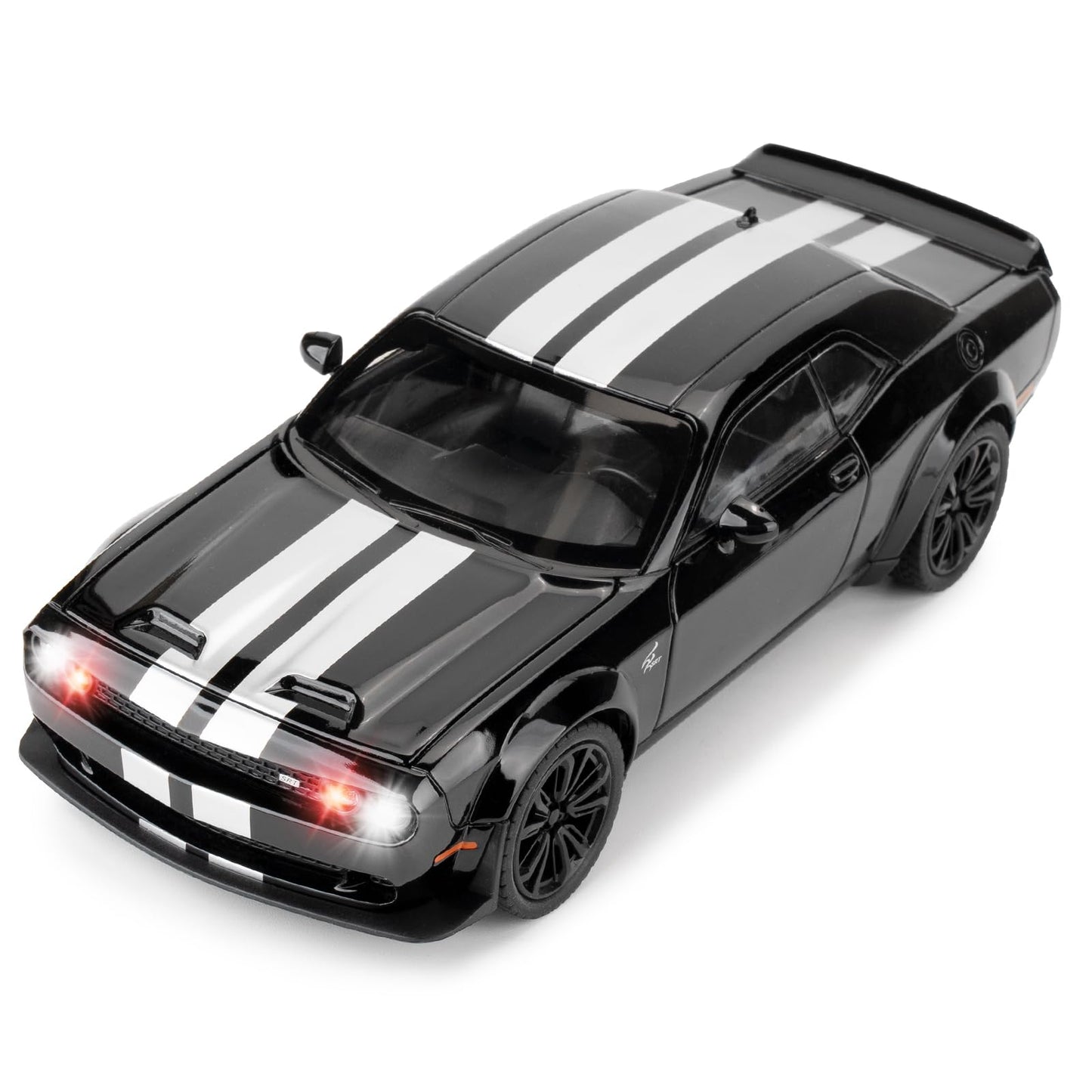 1:22 Dodge Challenger SRT Hellcat Car Model Die-Cast Toy Car with Sound and Light Pull Back Model Vehicle Toy for Adult Kids (Black)