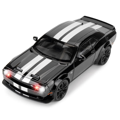 1:22 Dodge Challenger SRT Hellcat Car Model Die-Cast Toy Car with Sound and Light Pull Back Model Vehicle Toy for Adult Kids (Black)