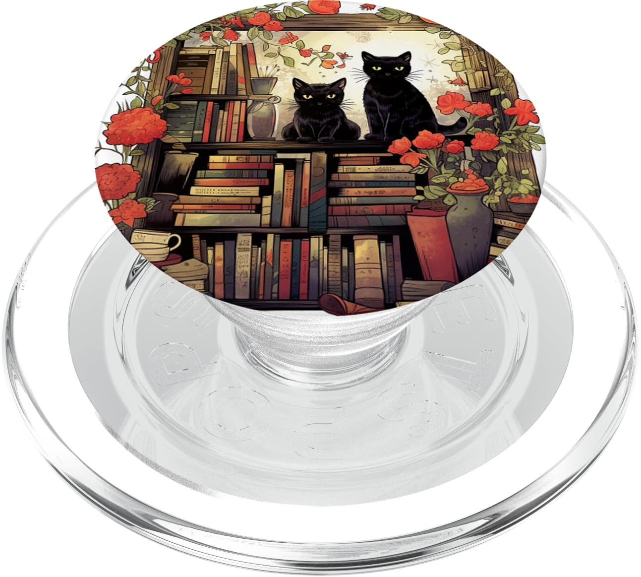 Black Cat Book Lover Librarian PopSockets PopGrip for MagSafe iPhone