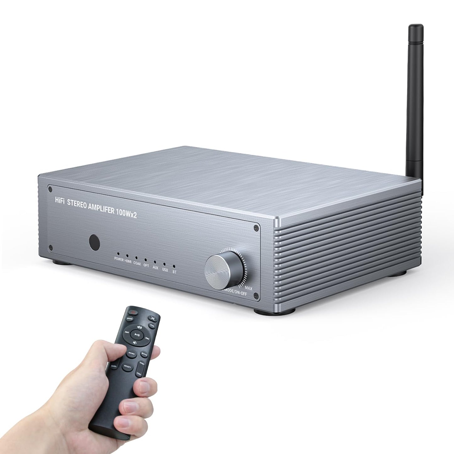 Inwa Bluetooth Audio Power Amplifier 200W 2 Channel Amplifier Mini Hi-Fi Stereo Receiver Stereo Amp w/HDMI(ARC) Opt Coax USB RCA for Home Speakers 100W x 2 with Bass and Treble Control