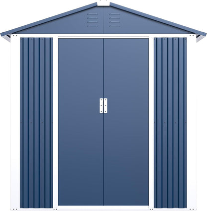 Metal Outdoor Storage Shed 5.3 FT X 4 FT, Double Sloping Roof Steel Utility Tool Shed Storage House With Door & Lock, Metal Sheds Outdoor Storage For Garden Patio Lawn,Blue