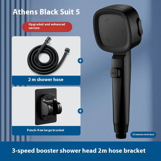 Three-Speed Filtered Supercharged Square Handheld Shower Head