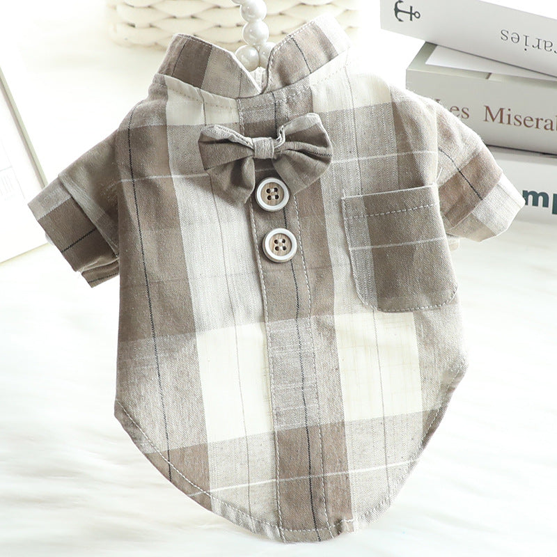 Summer Thin Dog Shirt Dress with Bow Tie for Pets