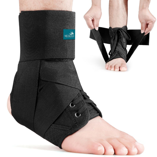 MEDIZED Ankle Brace Lace Up Adjustable Support for Running Basketball Injury Recovery Sprain! Ankle Support Wrap for Men Women and Children (Small)