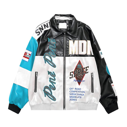 Size small Unisex Faux Leather Jacket Varsity Motorcycle Bomber Jacket Coat