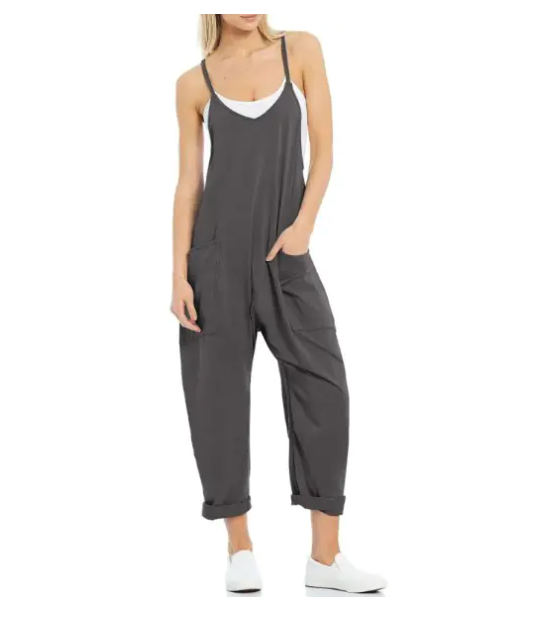 One-piece Women Woman Pocket Spaghetti Straps Knitted One-Piece Trousers