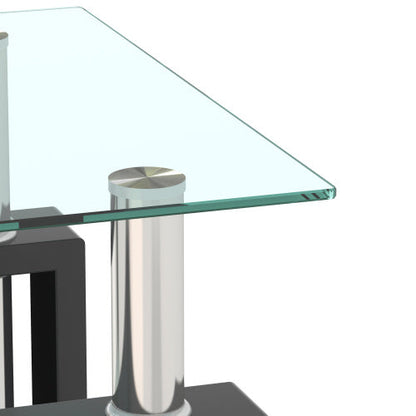 Modern Tempered Glass Tea Table Coffee Table End Table Square Table For Living Room, Transparent Black