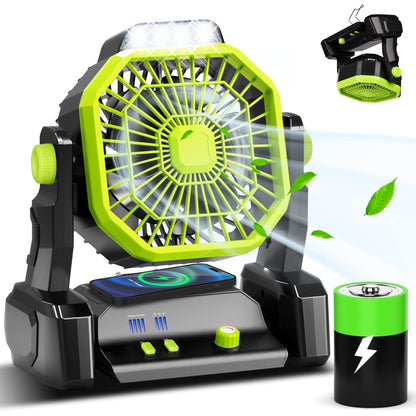 CONBOLA Portable Rechargeable Camping Fan for Tent with LED Lantern 20000mAh Battery Operated Outdoor Fan with Hanging Hook 270° Rotation Small Quiet Usb Cooling Fan for Travel Fishing