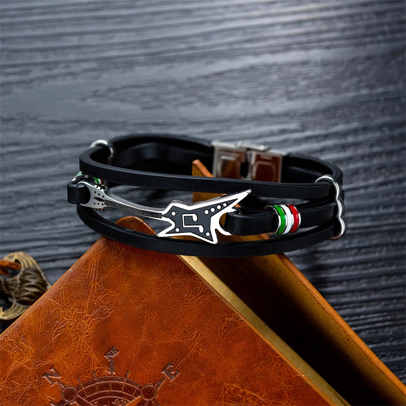 Fashion Punk Men Leather Bracelet - Guitar Design