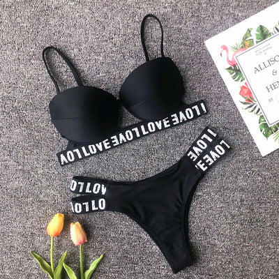 Women's Sexy Letter Print Bikini Swimsuit valentine couple date night gift