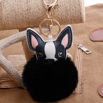 PU Dog Pom Pom Keychain for Bags and Car Decor