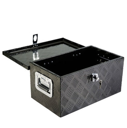 20 Inch Black Aluminum Tool Long Box 5 Bar Tread Flat Box For Truck Car Outdoor Trailer Pickup Underbody RV ATV Storage Tools Organizer With Lock Side Handle And Keys