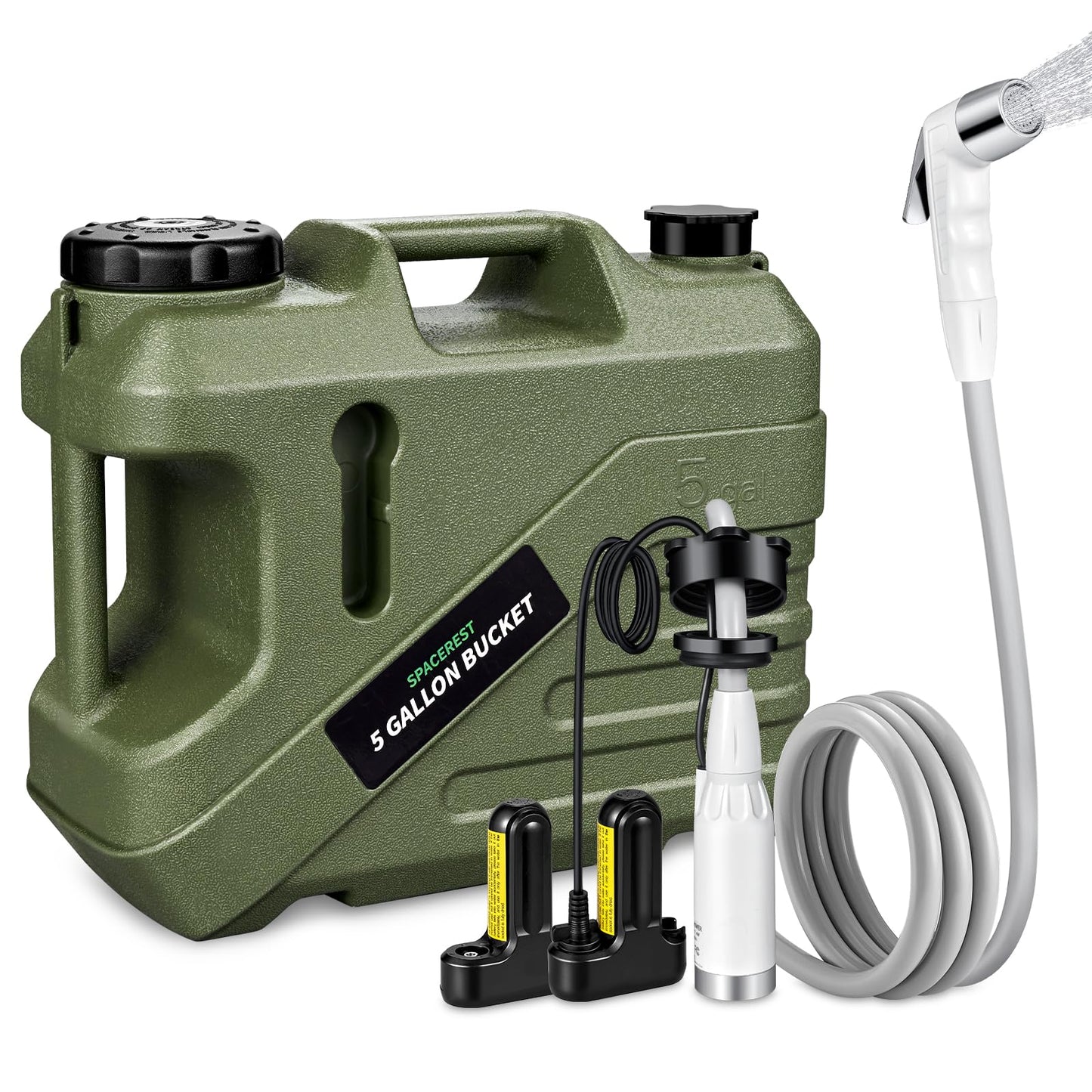 SPACEREST Portable Shower with 5-Gallon Food Grade Bucket Camping Shower Pet Bath Car Clean Fruit & Vegetables Wash Electric Outdoor Shower with Shower Pump Rechargeable & No Odor