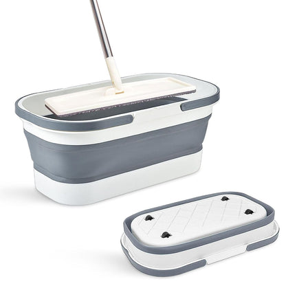Foldable Mop Bucket with Handle - 12L/3.17 Gallon Small Foldable Bucket with Wheels for House Cleaning/Car Washing/Camping Portable Rectangular Handy Basket Plastic Bucket for Cleaning Mop (Grey)